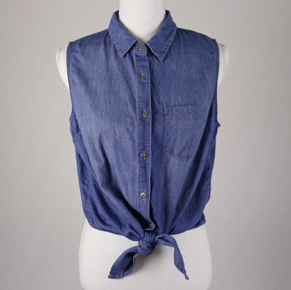 Love Culture Tops - LOVE CULTURE Soft Chambray Denim Tie Waist Tank